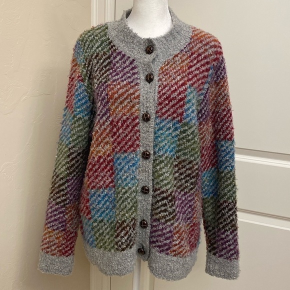 Appleseed's Sweaters - Appleseeds checker Cardigan Womens jewel tones chunky knit Grandpa Sweater L